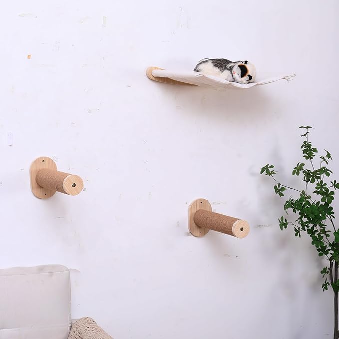 Cat Hammock Wall Mounted Shelf with Two Steps - Cat Wall Shelves and Perches for Sleeping, Playing, Climbing, and Lounging - Modern Bed & Furniture for Large Cats or Kitty