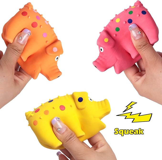 POPLAY 3PCS Squeaky Latex Grunting Pig Dog Toys, 4 Inch Prank Nosie Maker Puppy Chew Toys Rubber Squeeze Gift for Dogs
