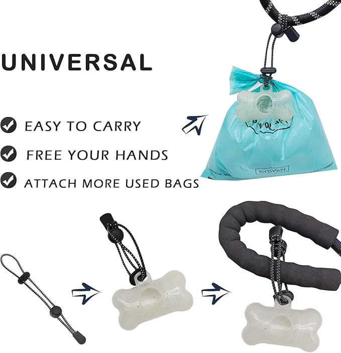 Dog Poop Pickup Bags Holder Dispenser with Standard-Sized Leak-Proof Scented Doggy Waste Bags and Carabiner with Safety Lock&Fastener Never Loose on Leash Lead Again (2 Holders 30 Bags, Clear)