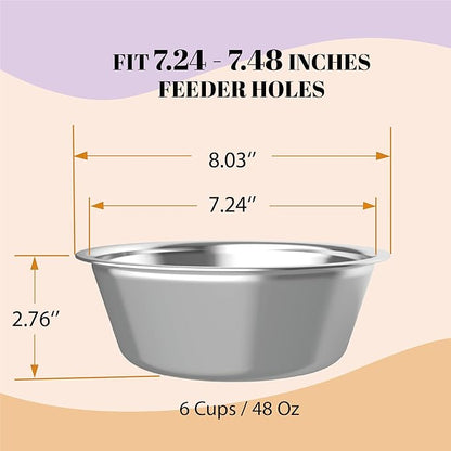 AVERYDAY 48oz Stainless Steel Dog Bowls Set, 2 Pack for Replacement Dogs Bowl Stand, 6 Cups Metal Dog Bowls, 8 Inch Medium Large Dogs Water Bowl for Raised Feeder with Opening 7.24-7.48"