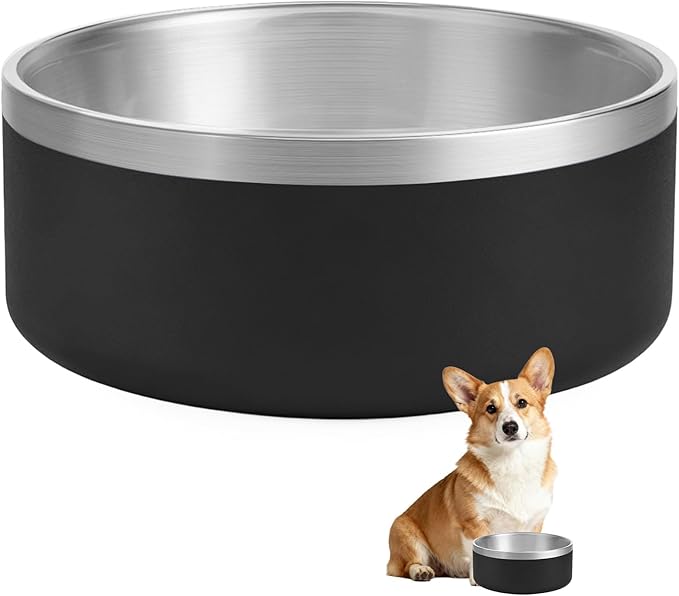 Dog Bowl, Stainless Steel Dog Bowls for Food and Water, Metal Pet Feeding Bowl with Insulated Non-Slip Quiet Bottom, Easy to Clean, Dishwasher Safe, 32oz,4 Cup | Black