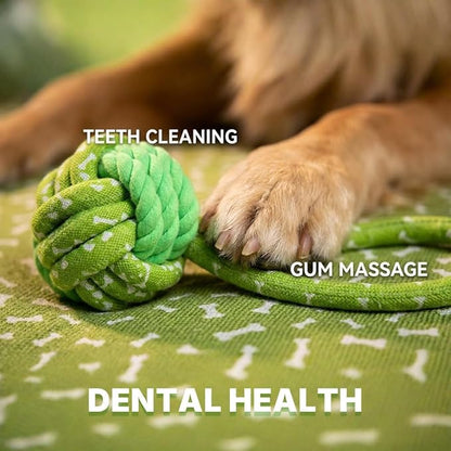 Tug of War Dog Toy with Ball - Dog Rope Ball Toy for Boredom and Stimulating Teeth Cleaning Gum Massage, Ball on Rope Puppy Interactive Toy, Green