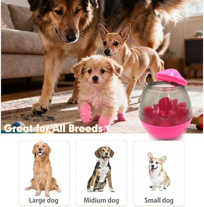 Interactive Dog Treat Toy Adjustable Treat Dispensing Ball Food Dispenser Tough Slow Feeder Puppy Enrichment Training Toy Pet Interactive Chase Toys for Small Medium Dogs Gift for Pets (Red)