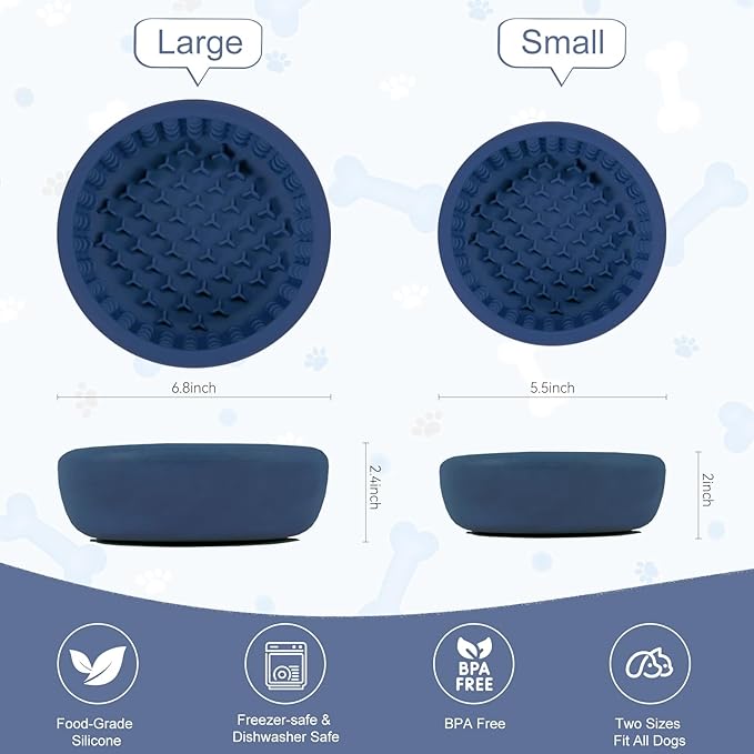 Dog Lick Bowl, Anxiety Relief Slow Feeder Lick Mat for Dogs, Non-Slip Freeze Licking Bowls Enrichment Puzzle Pet Feeding Treat Dispenser for Distraction, Silicone Lick Pads for All Dogs((Blue, Large)