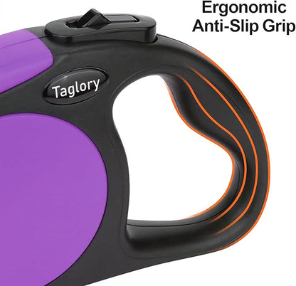 Taglory Retractable Dog Leash, 16ft No Tangle Leash Retractable for Medium and Large Dogs Up to 100 lbs, One-Handed Brake, Pause, Lock, Purple