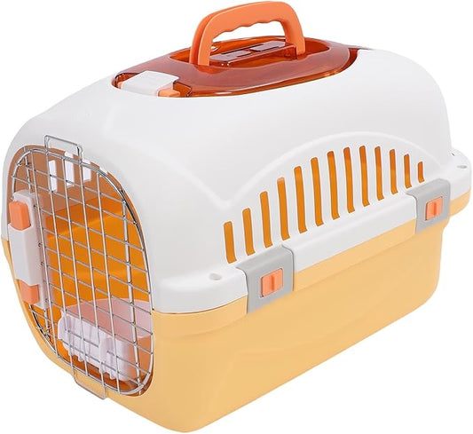 Dog Kennel, Plastic Airline Approved Wire Door Dog Crate with Handle, Top & Front Loading Heavy Duty Hard Sided Pet Carrier for Dogs and Cats, Home and Travel (20 inches) (Yellow)