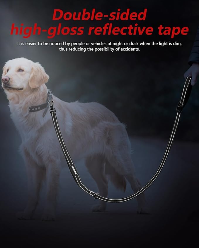 Hands Free Dog Leash, Crossbody Dog Leash, 5.3-7.8Ft Waist Belt with Car Seatbelt and Double-Sided Reflective,Walking, Jogging,Hiking, Travel etc.(Black)