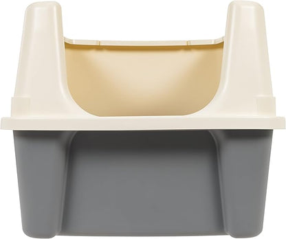 Amazon Basics Large Cat Litter Box with High Sides, Open Top for Easy Access, Includes Scoop with Storage, 19" x 15" x 11.75", Grey/Beige