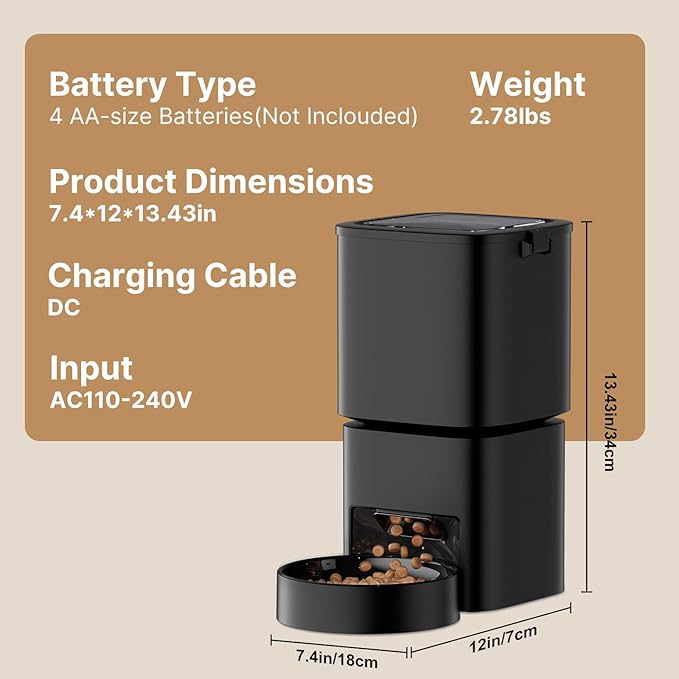 Automatic Cat Feeder 5G WiFi, Automatic Pet Feeder with APP Remote Control, 5L Cat Dry Food Dispenser Dual Power,10 Meals Programmable 1-15 Portion Control Auto Dog Feeders for Cats,Puppy