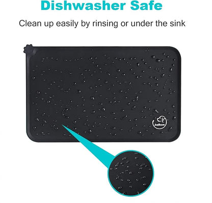 Silicone Waterproof Dog Cat Pet Feeding Mats, Non Slip, Easy Clean Pet Dog Cat Bowl Mats Placemat (18.5" x 11.5") Black