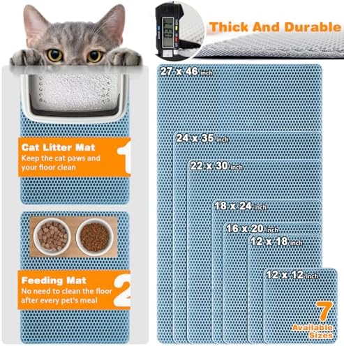 Cat Litter Mat 24"x35",Double Layer EVA litterbox Mat, Blue - Image 2