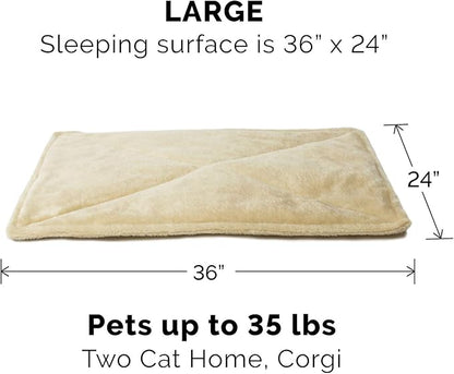 Furhaven ThermaNAP Self-Warming Cat Bed for Indoor Cats & Large/Medium Dogs, Washable & Reflects Body Heat - Quilted Faux Fur Reflective Bed Mat - Cream, Large (Pack of 2)