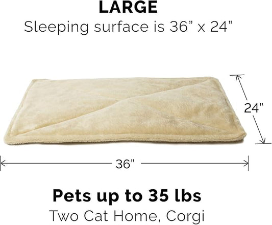 Furhaven ThermaNAP Self-Warming Cat Bed for Indoor Cats & Large/Medium Dogs, Washable & Reflects Body Heat - Quilted Faux Fur Reflective Bed Mat - Cream, Large (Pack of 2)