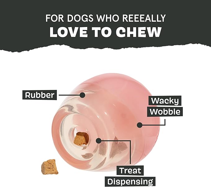 Barkbox Tipsy Rosé Dog Toy for Aggressive Chewers | Durable Treat-Dispensing Rubber Toy for Large Dogs | Puppy Teething Toys & Dog Toys to Keep Them Busy