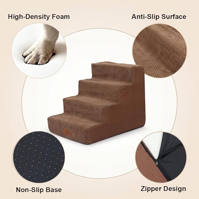 2 Pcs Dog Stairs 4-Step Dog Stairs for Bed Couch Sofa 17.7" H Pet Steps for Puppy Small Dogs Cat Puppy Small Medium Dogs (Brown, 4-Stairs 17.7" H)