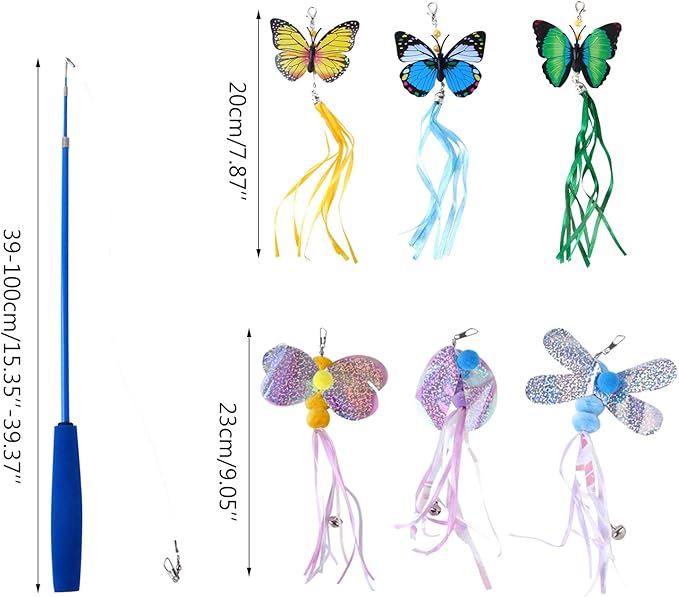 7 Pcs For Creative For Cat Teaser Wand Refill Kit Various For Butterfly Dragonflies Teaser Toy Retractable For Cat Wand Long Interactive Cat Toy Wands Refills Replacement Attachments For Indoor