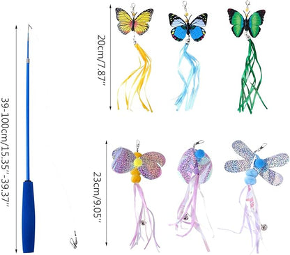 7 Pcs For Creative For Cat Teaser Wand Refill Kit Various For Butterfly Dragonflies Teaser Toy Retractable For Cat Wand Long Interactive Cat Toy Wands Refills Replacement Attachments For Indoor