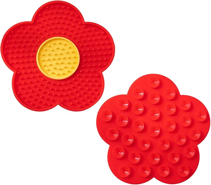 Cats Lick Pad with Suctions Cup Slow Feeders Licking Mat Flower Shape Silicone with Suctions Cup Dog Mat Silicone Dog Treat