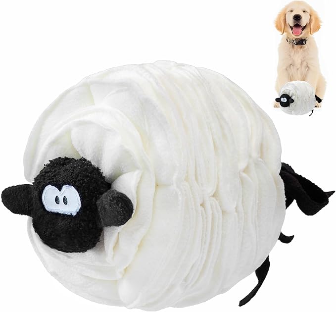 Sheep Shape Snuffle Toy for Dogs - Interactive Puzzle Feeder & Treat Dispenser, Slow Feeder Mat for Puppies to Relieve Boredom & Anxiety (Upgraded Squeaky Lamb Ball) (Others)