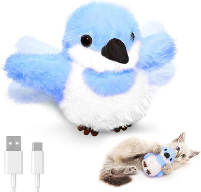 Petbobi Flappy Bird Cat Toy - Realistic Interactive Cat Toy with Sparrow Bird Chirp Tweet Flapping Wings (Non-Flying Design), Rechargeable Motion-Activated Catnip Toys for All Breeds Kittens, Blue