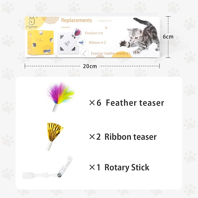 Migipaws Upgrade Rainbow Feather Replacement for Automatic MigiBox Cat Toy, 6pcs Rainbow Feather + 2pcs Free Mylar Refills