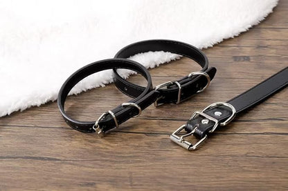 Black Leather Dog Collar for Small,Medium, Large Dog, (Small: Wide :0.55'' for Dog's Neck: 9''~12'', Black)