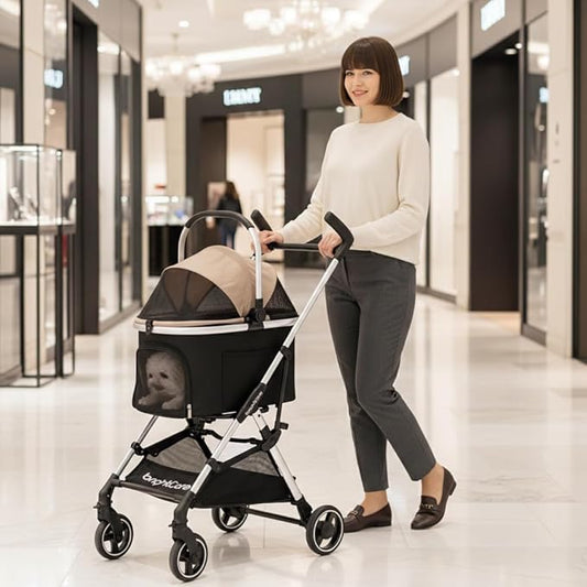 Pet Stroller for Small Dogs & Cats Under 20 lb with Detachable Carrier, Converts to Car Seat, Ultra-Lightweight only 11lb, One Hand Fold