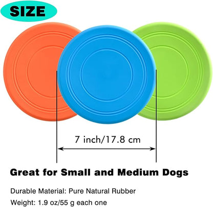 Dog Flying Disc, 3 Pack Dog Flyer Toys, Soft Rubber Interactive Lightweight Flying Disc Dog Toy for Small Large Dogs - Floats in Water & Safe on Teeth, 7 inch.