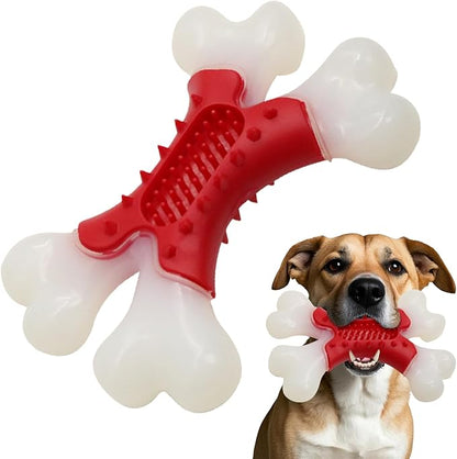 LaRoo Dog Toys for Aggressive Chewers Medium Dogs, Tough Dog Toys, Puppy Teething Chew Toys, Heavy Duty Indestructible Bones, Peanut Butter Slot for Snacks, Meat Flavor & Dental Care (Red)