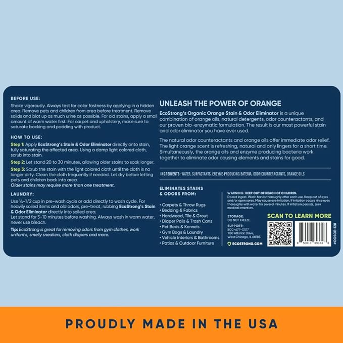 Orange Odor Eliminator | Pet Odor Deodorizer for Strong Odor | Enzyme Stain Cleaner for Cats, Dogs, and Pets | Great for Carpets, Furniture, Dog Kennels, and More (128 Fl Oz)