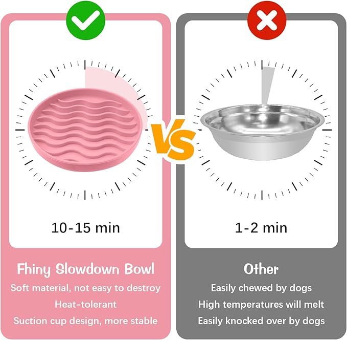Fhiny Slow Feeder Dog Bowl, Silicone Dog Puzzle Bowl Slow Feeder Puppy Bowls Slow Eating Modern Lick Mat Design Dishwasher Microwave Fit for Fast Eaters, All Small Medium Dogs Puppy Doggy (Pink)