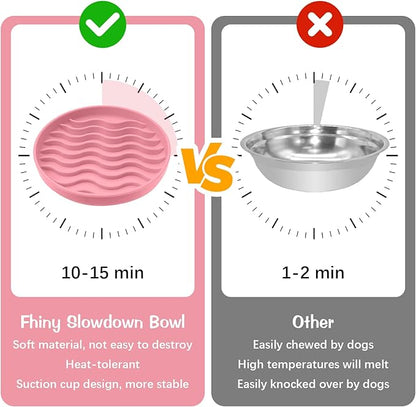 Fhiny Slow Feeder Dog Bowl, Silicone Dog Puzzle Bowl Slow Feeder Puppy Bowls Slow Eating Modern Lick Mat Design Dishwasher Microwave Fit for Fast Eaters, All Small Medium Dogs Puppy Doggy (Pink)