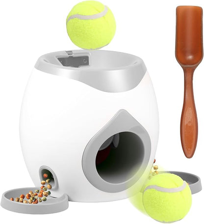 Dog Ball Launcher, Interactive Dog Training Toy, Tennis Ball Reward Machine with Automatic Treat Dispenser, Puppy Balls Thrower Machine, Training Automatic Feeder for Small and Medium Dogs (Gray)