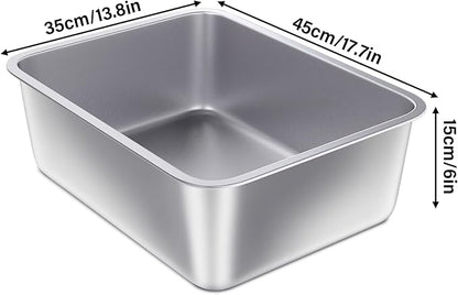 Stainless Steel Litter Box, 17.7"x13.8"x6" Medium to Large Metal Litter Box for Kitty/Cat/Rabbits, Easy to Clean, Non Stick Litterbox No Smell for Adult Cats