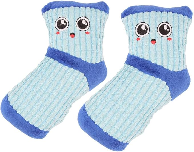 2Pcs Dog Squeaky Toys,Stuffed Socks Dog Chewing Toys Bite- Resistant,Small Dog Plush Interactive Toys for Dental Health_Blue