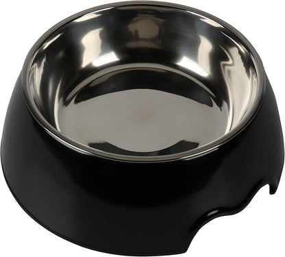 M&BGWPP Melamine Plastic Dog Food Bowl, Non Skid Base，Anti-Slip Pet Feeder Bowls, 2-in-1 Removable Stainless Steel Pet Feeder Holder for Dogs and Cats (28oz 8.66in*2.83in, Black)