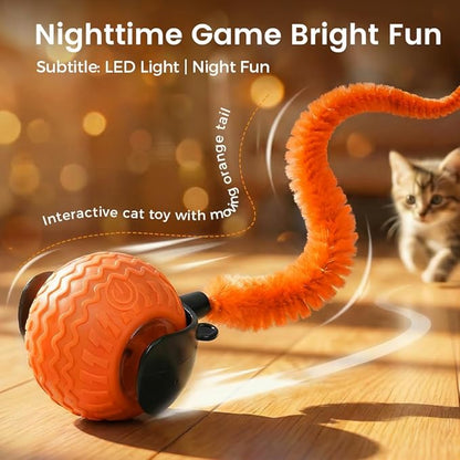 Interactive Toys for Cats, 2026 New Interactive Cat Toy Ball, Automatic Moving Cat Toy for Indoor Use, Rechargeable Feather Tail Cat Toy with Stimulation for Small Medium Large Cats (2 * Orange)