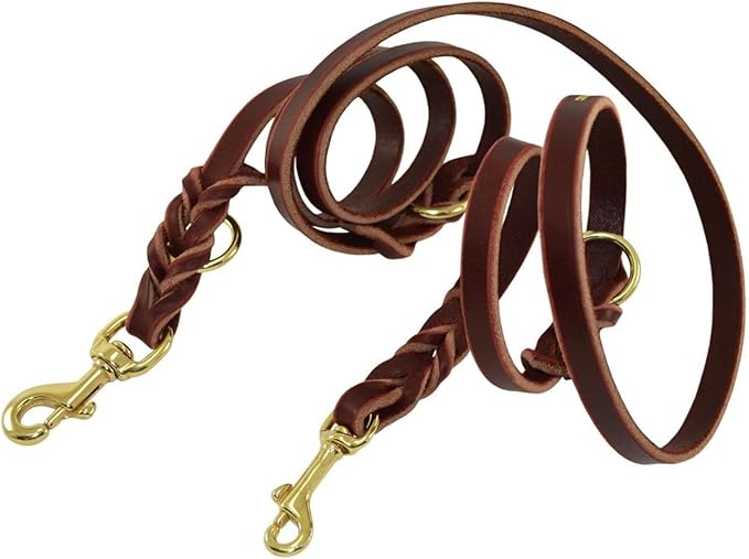 Ray Allen Convertible Service Dog Leash, Latigo Leather, Hands-Free Dog Leash (6.5')