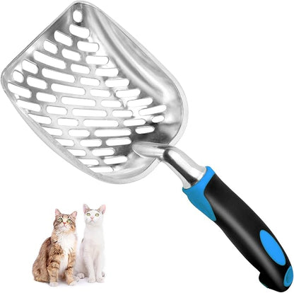 Cat Litter Scoop-Metal Cat Scooper-Long Handle Scoop,Cat Scooper-Poop Sifting-Mesh Shovel-Suitable for Cat Litter Box(Blue)-Christmas