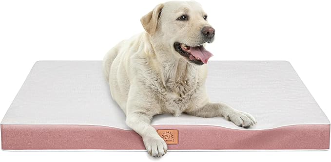 Orthopedic Dog Bed for Extra Large Dogs, XXL Waterproof Deluxe Plush Dog Crate Bed with Removable Washable Cover & Anti-Slip Bottom, Egg Crate Foam Pet Bed Mat, 44 x 32 Inches, Pink