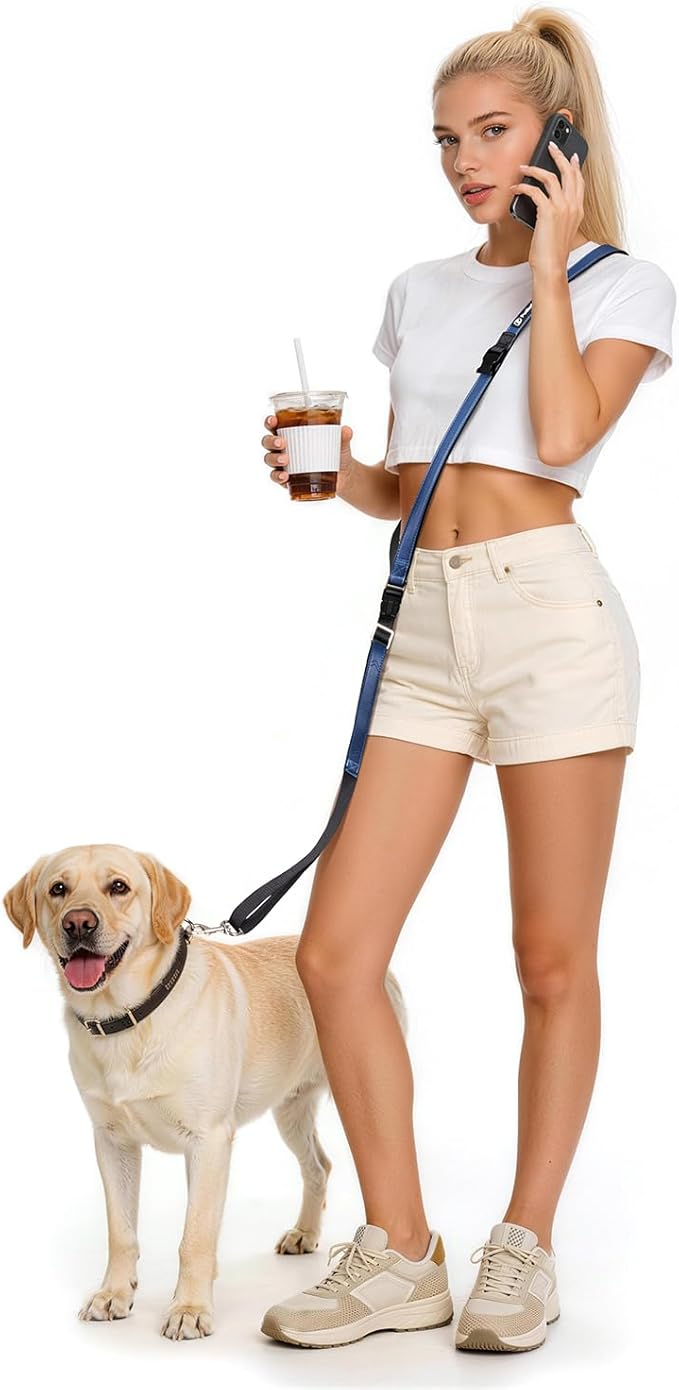 Reinforced Crossbody Dog Leash, 4–6ft Adjustable Multifunction Leash with Dual Padded Handles, Durable Nylon Lead Featuring Solid Metal Clips for Daily City & Park Walking