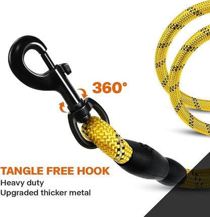 Taglory Rope Dog Leash 6 FT with Comfortable Padded Handle, Highly Reflective Threads Leash and Anti-Tangle Clip for Walking Medium Large Dogs, 1/2 inch, Yellow