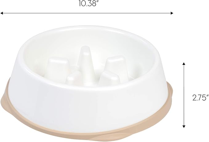 IRIS USA 4-Cup Slow Feeder Bowl, Anti-Choking & Anti-Slip Puzzle Dish for Healthy Digestion, Long Snout Dogs & Cats, BPA & PVC-Free, White/Beige