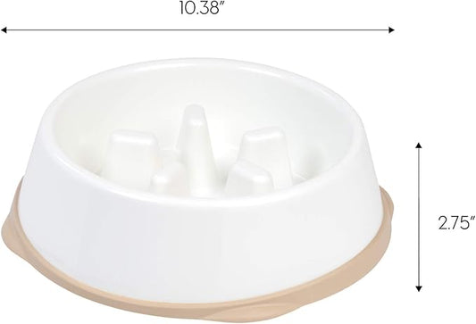 IRIS USA 4-Cup Slow Feeder Bowl, Anti-Choking & Anti-Slip Puzzle Dish for Healthy Digestion, Long Snout Dogs & Cats, BPA & PVC-Free, White/Beige
