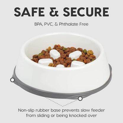 IRIS USA 4 Cups Slow Feeder Dog Bowl, Anti-Choking, Anti-Slip, Dog Slow Feeder, Puzzle Bowl Toy, Healthy Digestion, Short snouted, Dogs Cats & Other Pets, BPA, PVC, Phthalate Free, White/Beige