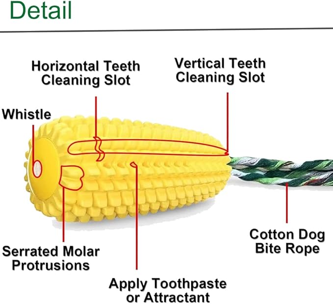 Chew Toys for Aggressive Chewers - Toothbrush Squeaky Interactive Corn Stick Toy for Small Medium Dogs - Teeth Cleaning