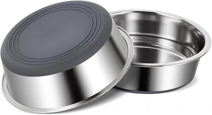 Dog Bowls Durable Heavy Duty Stainless Steel Dog Bowls Non-Slip Basic Bowl for Dogs with Rubber Base (2 Pack, 3 Cups)