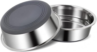 Dog Bowls Durable Heavy Duty Stainless Steel Dog Bowls Non-Slip Basic Bowl for Dogs with Rubber Base (2 Pack, 3 Cups)