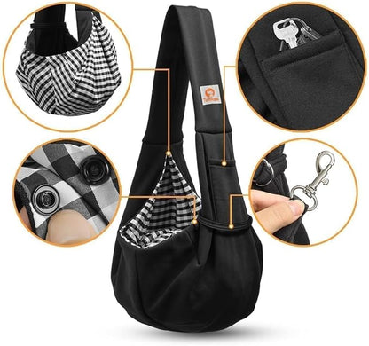 Tomkas Small Dog Sling Carrier - Classic Pocket & Classic Strap - Wrap Carrier - for 3-10 lbs Pets(Black)