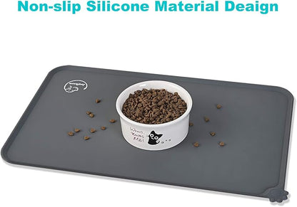 Silicone Waterproof Dog Cat Pet Feeding Mats, Non Slip, Easy Clean Pet Dog Cat Bowl Mats Placemat (18.5" x 11.5") Grey